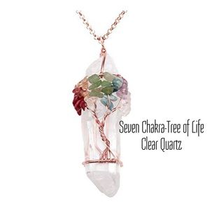 7 chakra Tree of Life natural quartz pendant-Large